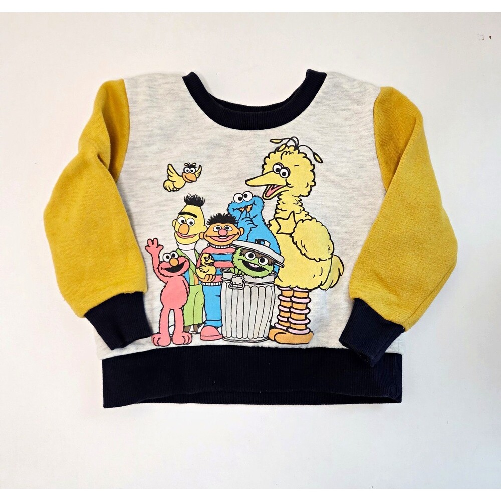Sesame Street 9-12M Graphic Pullover Sweater Crewneck Long Sleeve Gray Yellow